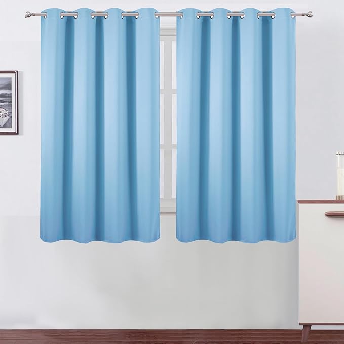 LEMOMO Blackout Curtains 66 x 54 Inch Long Sky Blue Curtains Set of 2 Panels Room Darkening Curtains for Bedroom and Living Room