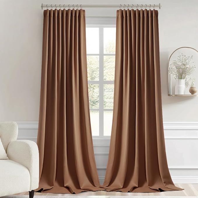 MIULEE Back Tab Blackout Curtains 108 Inch Long 2 Panels Set for Living Room Bedroom, Rod Pocket/Pinch Pleated Extra Long Thermal Insulated Room Darkening Light Blocking Drapes, Cappuccino Brown