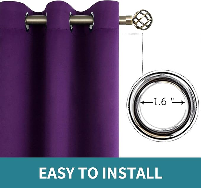 BGment Blackout Curtains for Bedroom - Grommet Thermal Insulated Room Darkening Curtains for Living Room, Set of 2 Panels (38 x 54 Inch, Royal Purple)