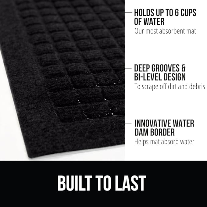 GORILLA GRIP® Ultra Absorbent Front Door Mat Outside Entrance, 47x35, Traps Dirt and Moisture, HydroABSORB Indoor Outdoor Doormat Holds Up to 6 Cups Water, Stain and Fade Resistant Welcome Mat, Black