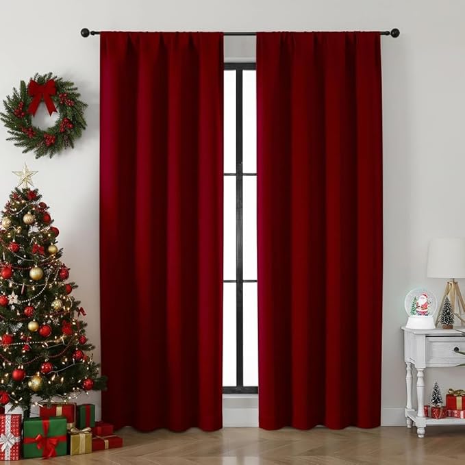 Simplebrand Ava Red Blackout Curtains for Bedroom 84 Inch Length 2 Panels Set, Solid Thermal Insulated Privacy Nursery Window Treatment Curtains Blackout Drapes, W40 x L84 Inch, Red