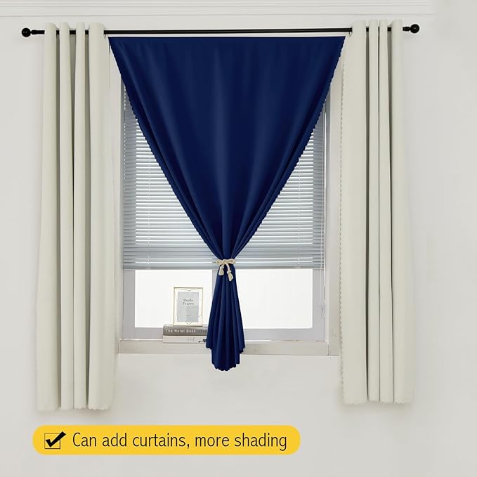 Self Adhesive Portable Blackout Curtains for Bedroom Easy to Install Window Thermal Lnsulated Kitchen Room Darkening Small Window Curtains, 59" W X 59" L, Navy Blue, 1 Panel