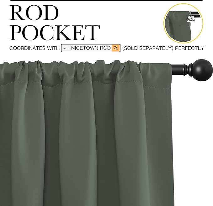 NICETOWN Bedroom Curtains Blackout Draperies - All Season Thermal Insulated Solid Rod Pocket Top Blackout Curtains/Drapes for Kid's Room (Dark Mallard, 1 Pair, 42 x 45 Inch)