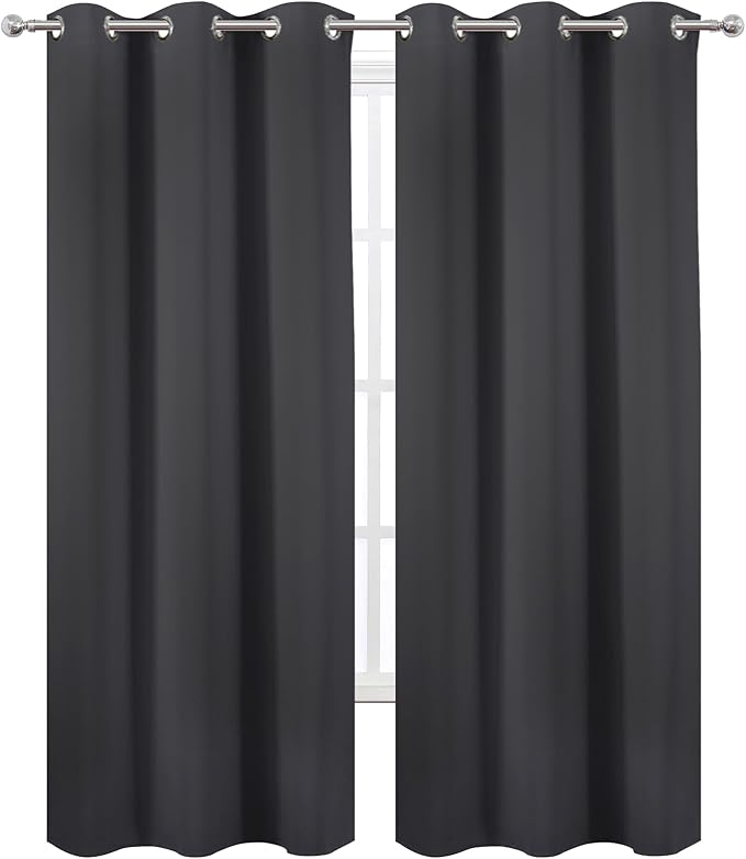 LEMOMO Dark Grey Thermal Blackout Curtains/42 x 95 Inch/Set of 2 Panels Room Darkening Curtains for Bedroom