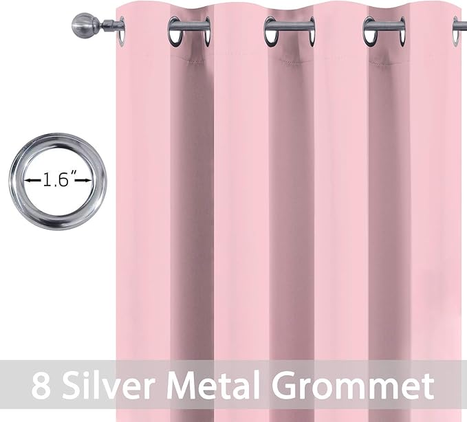 Yakamok Light Blocking Window Blackout Curtains Thermal Insulated Room Darkening Drapes for Bedroom,Solid Grommet Top Window Panels, 52x84 Inch, Pink, One Pair