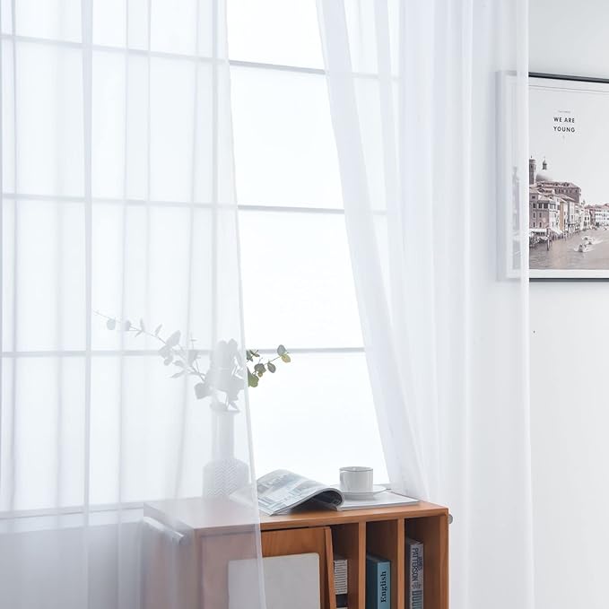 SpaceDresser Basic Rod Pocket Sheer Voile Window Curtain Panels White 1 Pair 2 Panels 60 Width 72 Inch Long for Kitchen Bedroom Children Living Room Yard(White,60 W x 72 L)