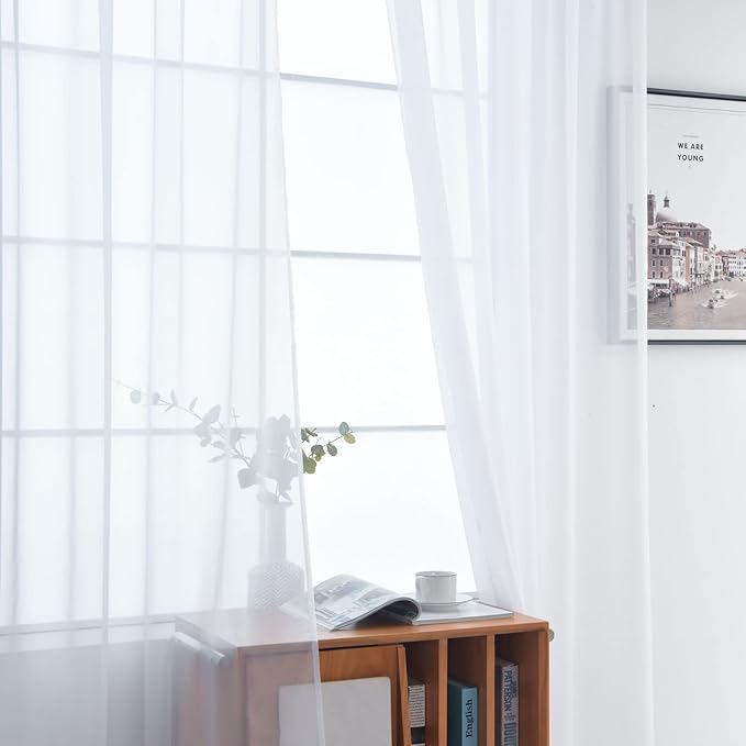 SpaceDresser Basic Rod Pocket Sheer Voile Window Curtain Liners White 2 Panels 52 Width 45 Inch Long for Kitchen Bedroom Children Living Room Yard(White,52 W x 45 L)