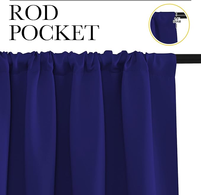 NICETOWN Kitchen Curtains, Short Blackout Drapes, Navy Blue, 34 in x 40 in (W x L), Set of 2, Thermal Insulated Rod Pocket Window Treatment Draperies for Nursery