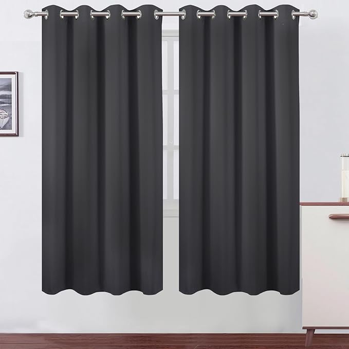 LEMOMO Blackout Curtains 66 x 72 Inch Long Dark Grey Curtains Set of 2 Panels Room Darkening Curtains for Bedroom and Living Room