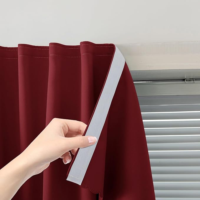 Self Adhesive Curtains, Stick Curtain Blackout Shades Window Cover Curtains for Living Room No Drilling, 59" W X 96" L, Burgundy, 1 Panel