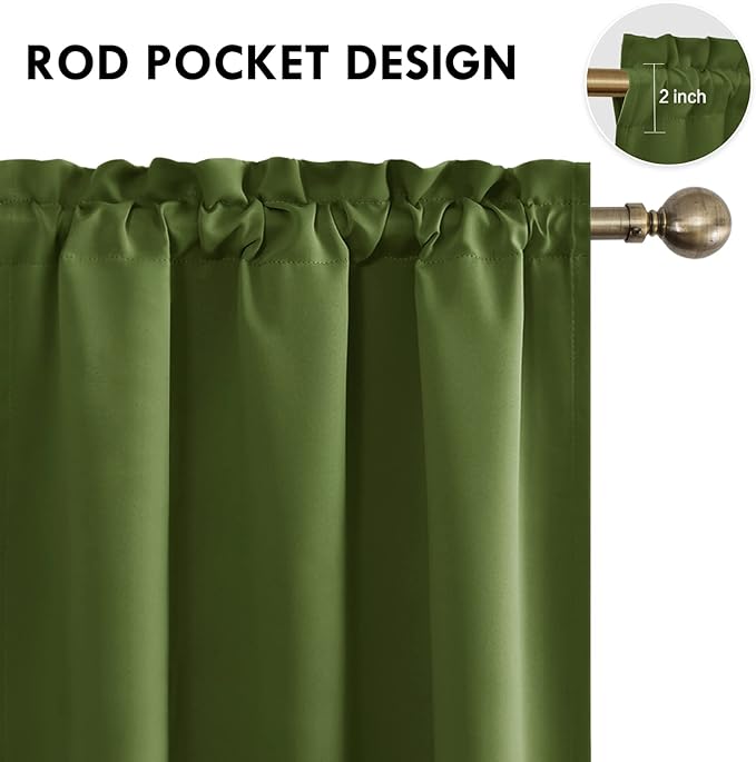 DWCN Olive Green Room Darkening Blackout Curtains - Thermal Insulated Privacy Energy Saving Window Curtain Drapes 42 x 45 inch Length, Set of 2 Bedroom Living Room Curtains