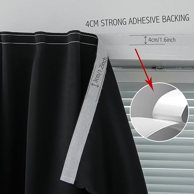 Adhesive Blackout Curtains- Self Stick Shades Window Blinds Curtains No Rod Needed Easy to Hang Curtains, Use for Bedroom, Living Room, Dining Room, Kitchen, Home Office, 59"W X 84"L, Black, 1 Panel