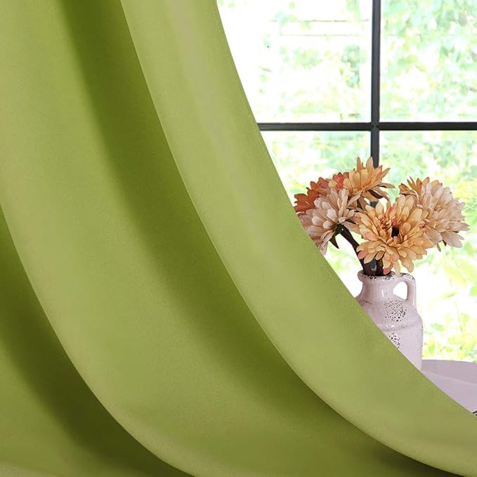 NICETOWN Blackout Curtain Panels for Living Room, Thermal Insulated Solid Grommet Top Blackout Draperies/Drapes for Window (1 Pair, 42 x 45 Inch in Fresh Green)
