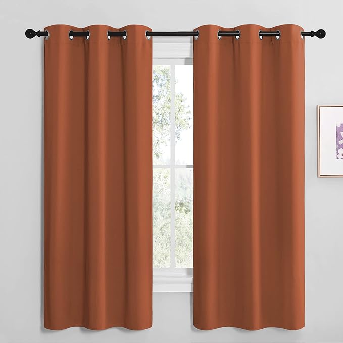 NICETOWN Bedroom Blackout Curtains 68 inches Long, Privacy and Thermal Insulated Blackout Drapes for Windows (Burnt Orange, 1 Pair, 42 x 68 inches)