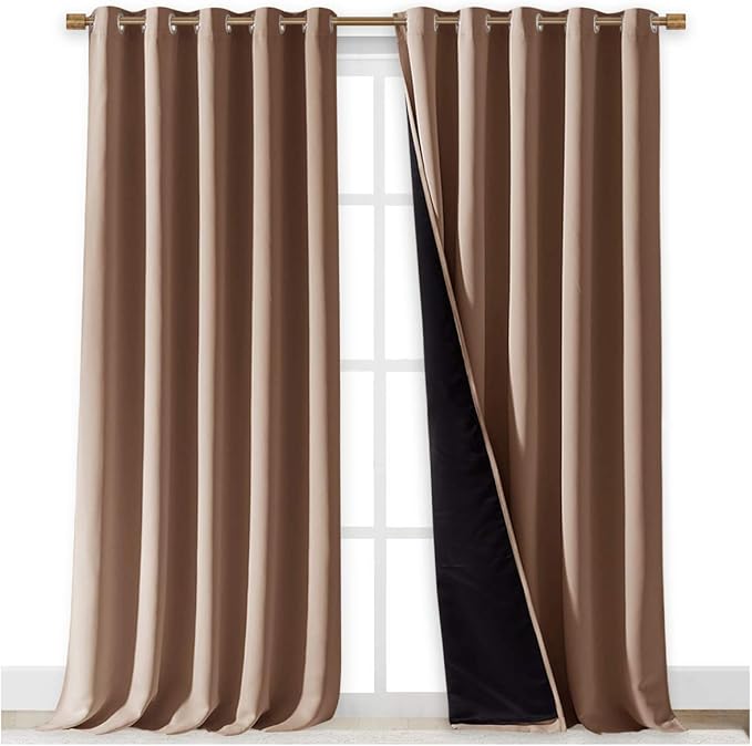 NICETOWN Extra Long Truly Blackout Drapes for Hall and Villa, 100% Blackout Window Curtain Panels with Black Lined for Night Shift Worker, 70-inch Width x 108-inch Length, Cappuccino, 2 Pieces