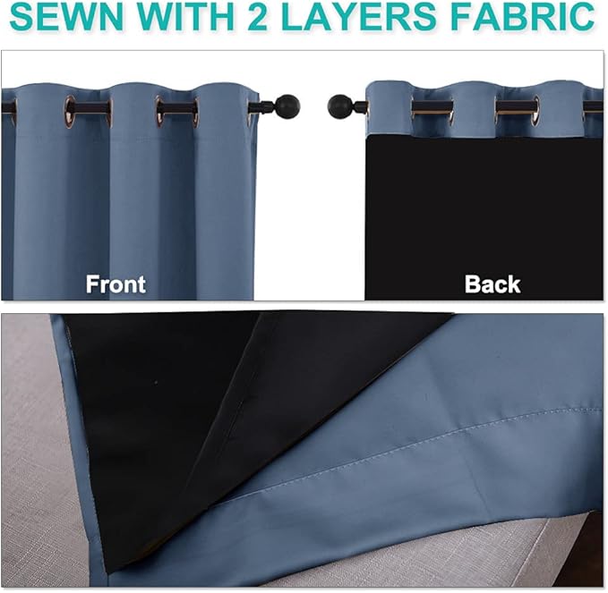 NICETOWN Full Shade Curtain Panels 78 inches Long, Pair of Energy Smart & Noise Blocking Out Blackout Drapes for Guest Room Window, Thermal Insulated Lined Window Dressing (Stone Blue, 55x78)