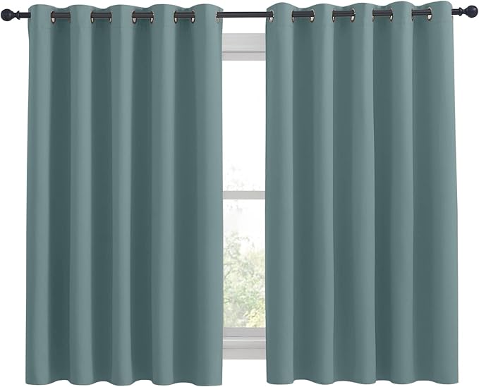 NICETOWN Thermal Insulated Greyish Blue Blackout Curtains for Bedroom, Window Treatment Solid Grommet Room Darkening Drape Panels for Bedroom (Set of 2, 70 by 63 inches Long)