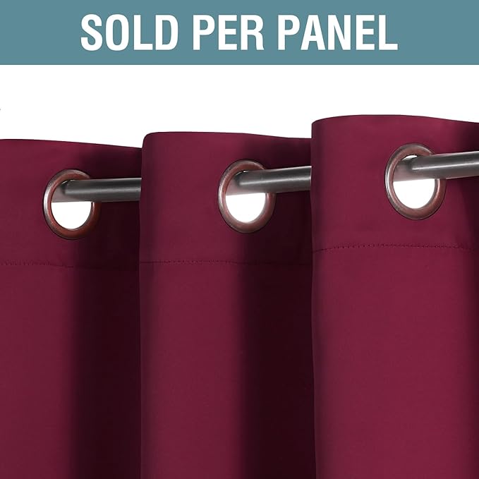 H.VERSAILTEX Blackout Curtains for Christmas Small Window Kitchen Blackout Curtains 45 inch Length Energy Saving Solid Grommet Blackout Drape, One Panel, Burgundy Red, 52" W x 45" L