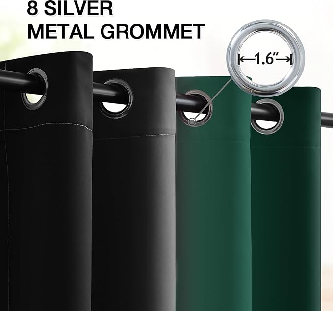 SimpleHome Ombre Room Darkening Curtains 84 inches Length for Bedroom,Grommet Gradient Light Blocking Green and Black Gradient Window Curtains for Living Room,2 Panels, 52x84 inches