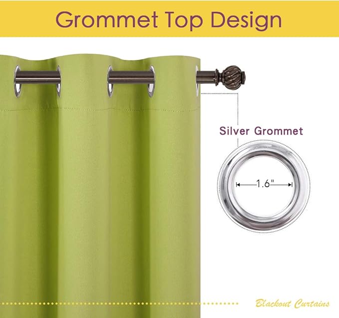 NICETOWN Bedroom Curtains Blackout Drapery Panels, 2 Panels, 70 x 108 inches, Fresh Green, Three Pass Microfiber Thermal Insulated Solid Ring Top Blackout Window Curtains/Drapes