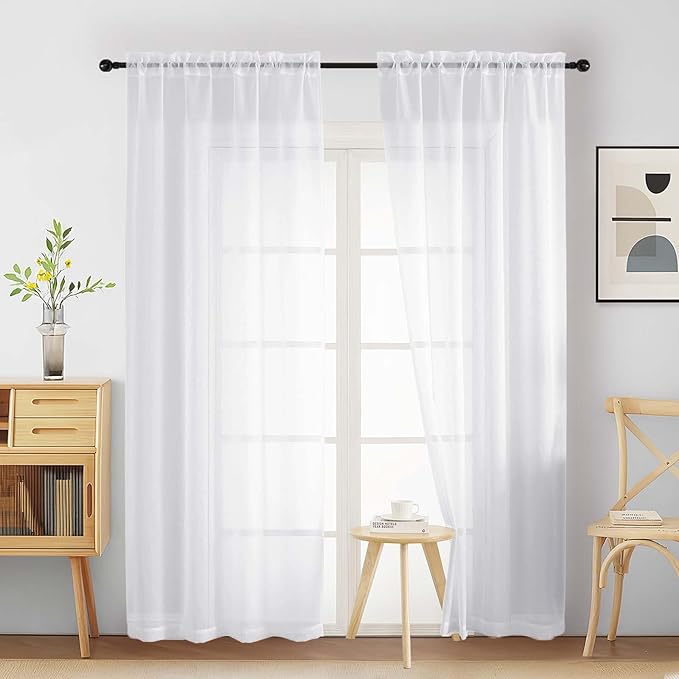 White Sheer Curtains 90 Inches Long 2 Panels, Light Filtering Solid Sheer Curtains for Bedroom Living Room, Lightweight Soft Airy Window Voile Sheer Drapes, Dual Rod Pocket, 2x42Wx90L Inches