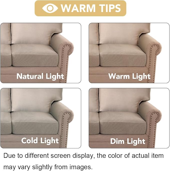 H.VERSAILTEX High Stretch Individual Seat Cushion Covers 3 Pack Thick Jacquard Textured Twill Fabric Sofa Slipcovers for 3 Couch Cushion Washable Couch Cover for Living Room Outdoor Patio,Sand