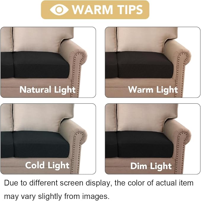 H.VERSAILTEX Super Stretch Individual Seat Cushion Covers Sofa Covers Couch Cushion Covers Slipcover Sets Thick Jacquard Textured Twill Fabric (2 Piece Large Sofa Cushion Covers, Black)