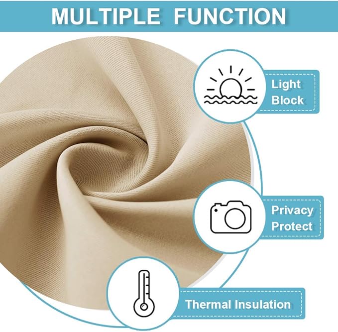 RYB HOME Curtains for Bedroom Living Room 63 inches Long, Thermal Insulated Privacy Rod Pocket Drapes for Nursery Office Home Theater, Width 34 by Length 63, Biscotti Beige, 2 Panels