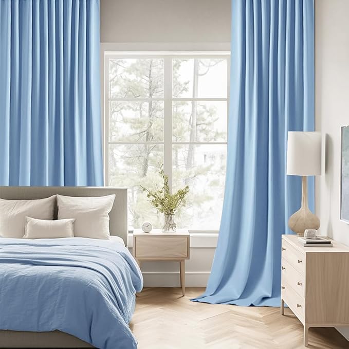 MIULEE Sky Blue Back Tab Blackout Curtains 102 Inch Long 2 Panels Set for Bedroom, Rod Pocket/Pinch Pleated Thermal Insulated Living Room Darkening Light Blocking Floor to Ceiling Drapes