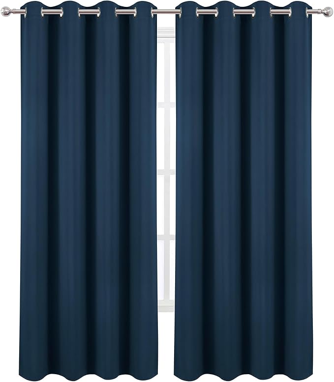 LEMOMO Blackout Curtains 52 x 90 Inch Long Navy Blue Curtains Set of 2 Panels Room Darkening Curtains for Bedroom and Living Room