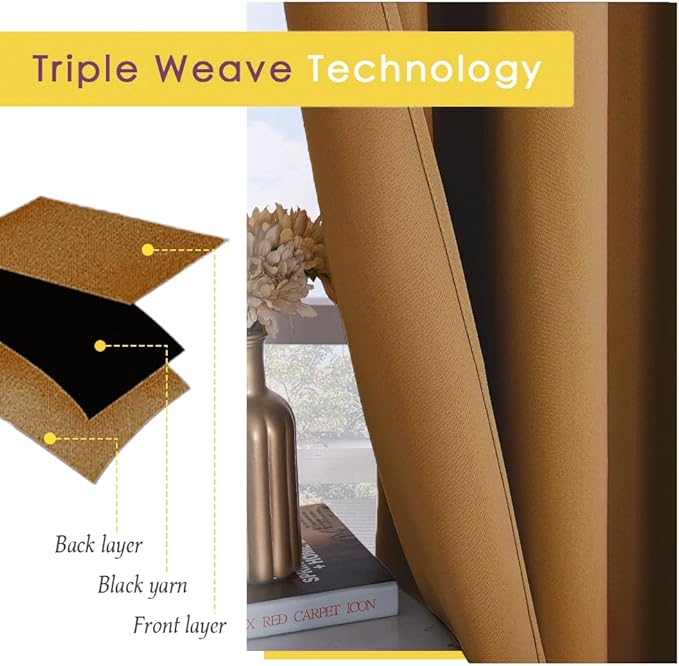 NICETOWN Window Curtains Blackout Drapes, 1 Pair, 34 by 40-inch, Gold Brown, Thermal Insulated Decorative Blackout Curtains/Draperies for Laundry