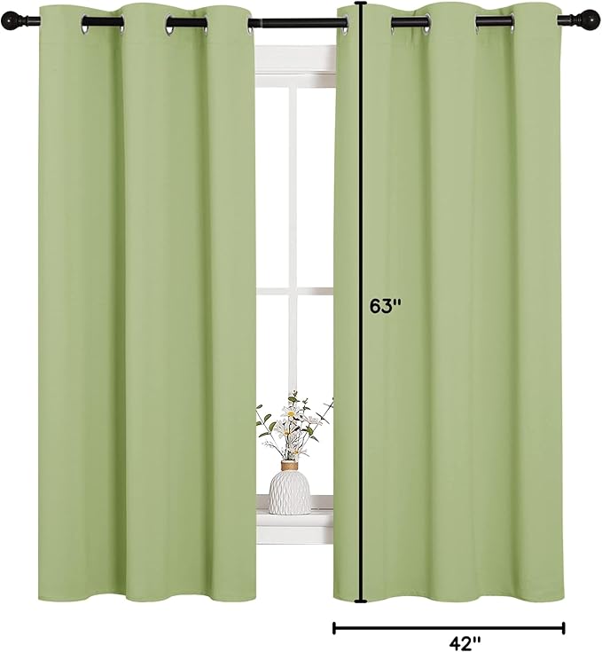 NICETOWN Curtains for Bedroom, Green Nursery Curtains Thermal Insulated, Grommet Top Blackout Drapes for Son's Room Privacy (Sage Green, 1 Pair, 42 x 63 inches)