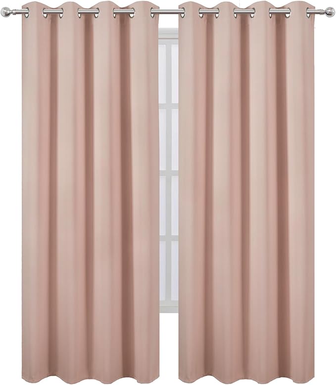LEMOMO Blackout Curtains 52 x 84 inches Long Blush Curtains Set of 2 Panels Thermal Insulated Room Darkening Curtains for Bedroom