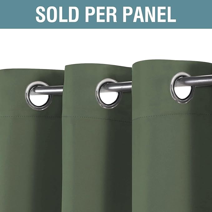 H.VERSAILTEX Blackout Curtain for Living Room Small Window Kitchen Blackout Curtains 45 inch Length Energy Saving Solid Grommet Blackout Drape, One Panel, Bronze Green, 52" W x 45" L