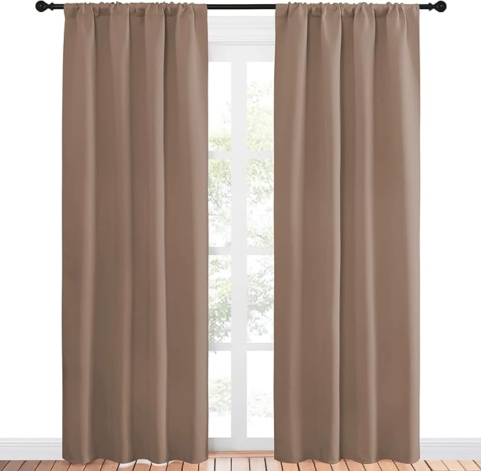 NICETOWN Blackout Drapes and Curtains for Kitchen - Window Treatment Thermal Insulated Solid Rod Pocket Blackout Curtains/Drapes for Bedroom (2-Pack, 42 by 84 Inch, Cappuccino)