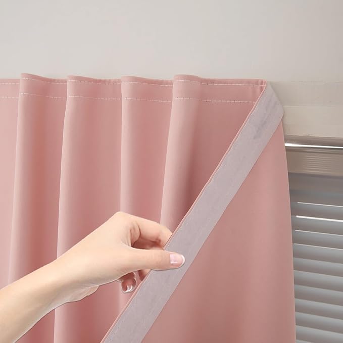 Self Adhesive Blackout Curtains- Stick on Curtains Shades Window Blinds Curtains No Rod Needed Easy to Hang Curtain, Use for Bedroom, Living Room,Roman Shades, 47" W X 71" L, Pink, 1 Panel