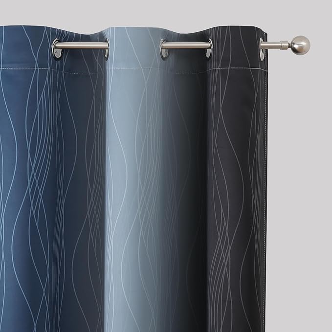 Estelar Textiler Black and Navy Blue Ombre Blackout Curtains 45 Inches Long, Full Room Darkening Gradient Drapes for Kitchen, Thermal Insulated Grommet Short Curtains for Bathroom, 42Wx45L, 2 Panels