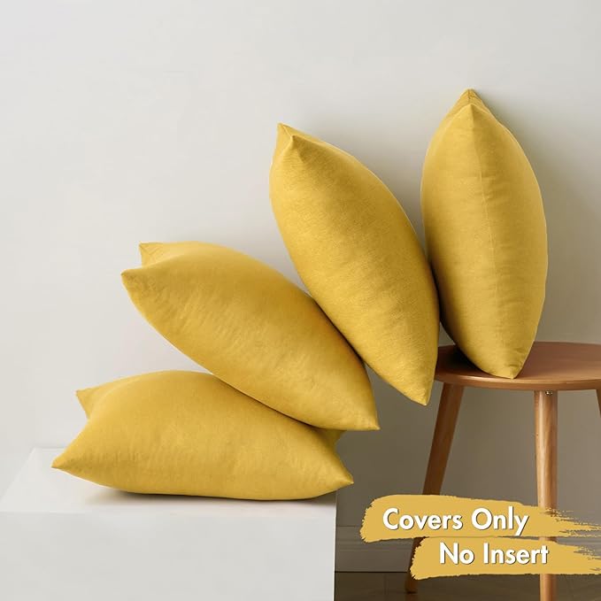 MIULEE Pack of 4 Decorative Outdoor Throw Pillow Covers Linen Waterproof Pillow Covers Farmhouse Cushion Cases for Patio Garden Tent Balcony Couch Sofa 18x18 inch Yellow