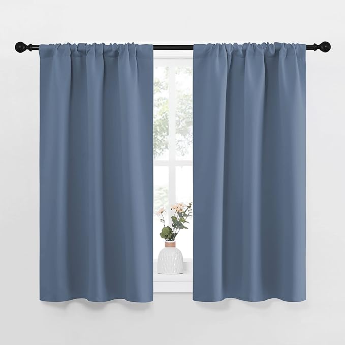 NICETOWN RV Blackout Curtains for Camper Windows, Short Blackout Curtains & Drapes, Thermal Insulated Blackout Curtain Panels for Kids Room, Play Room (Stone Blue, 34" Wide by 40" Long, 2 PCs)