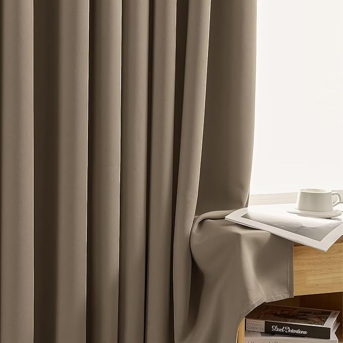 Joydeco Blackout Curtains for Bedroom 84 inch Long 2 Panels, Thermal Insulated Room Darkening Curtains with Grommets, Soft Window Drapes for Living Room (W52 x L84 Inch, Khaki)