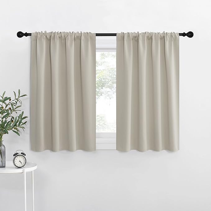 NICETOWN Blackout Curtains for Living Curtains, Room Darkening Window Curtain Panels, Easy-Care Solid Thermal Insulated Draperies/Drapes for Daughter Room (Natural, 2 Panels, 34 by 40)