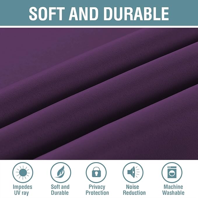 H.VERSAILTEX Thermal Insulated Blackout Window Curtains for Bedroom/Living Room Ultra Soft and Smooth Innovated Microfiber Grommet Curtains - Solid in Plum Purple (One Panel), 52" W x 84" L