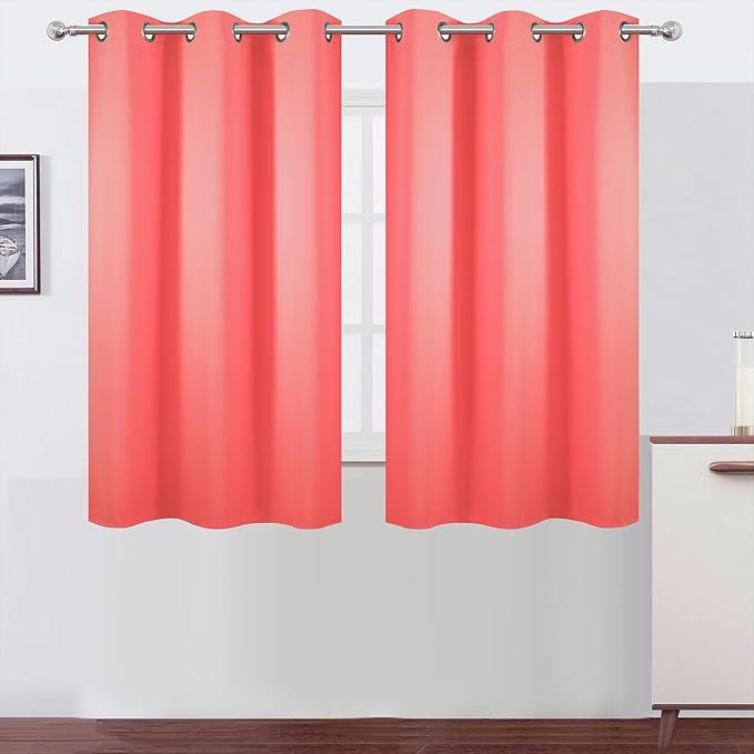 LEMOMO Coral Blackout Curtains 42 x 54 Inch Length Set of 2 Panels Grommet Bedroom Curtains for Living Room