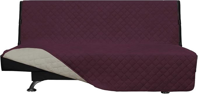 Easy-Going Futon Sofa Slipcover Reversible Sofa Cover Armless Cover Furniture Protector Couch Cover Water Resistant Pets, Kids, Children, Dog, Cat Wine/Beige