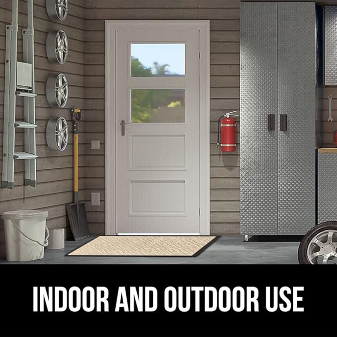 GORILLA GRIP 100% Waterproof All-Season WeatherMAX Doormat US Designed Natural Rubber, Stain and Fade Resistant, Low Profile Indoor Outdoor Door Mats, Easy Clean Patio Mat, 29x17, Modern Latte