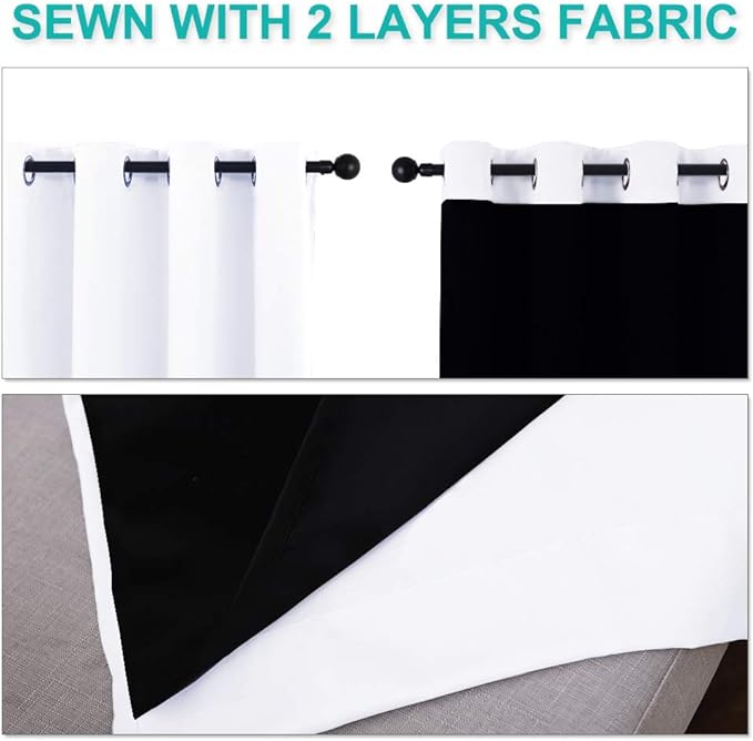 NICETOWN White 100% Blackout Lined Curtains, 2 Thick Layers Completely Blackout Window Treatment Thermal Insulated Drapes for Kitchen/Bedroom (1 Pair, 55 inches Width x 68 inches Length Each Panel)