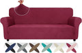 ZNSAYOTX Super Stretch Couch Cover (72"-92"), New Striped Sofa Covers Fitted Slipcovers with Elastic Bottom, Dog Cat Pets Proof Spandex Fabric Comfortable & Durable (Wine Red, Sofa)