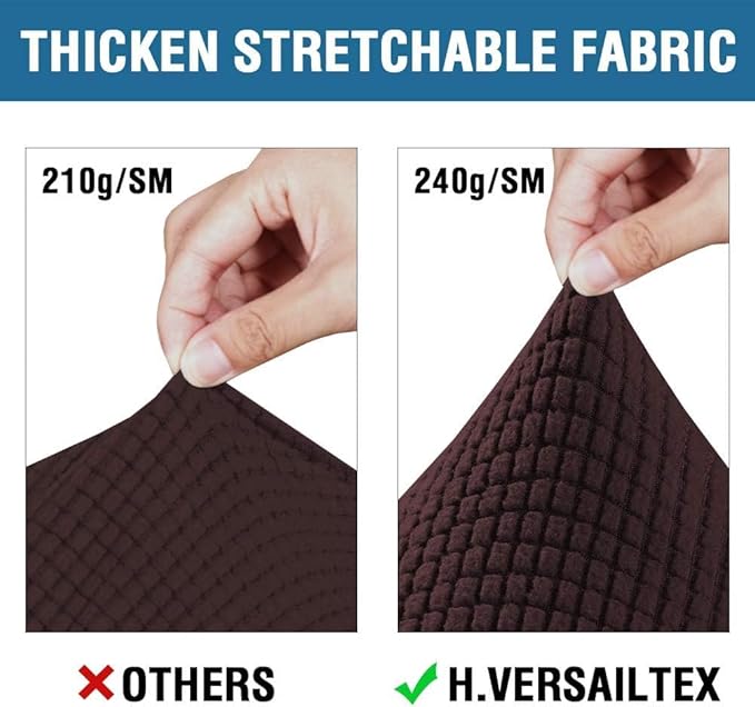 H.VERSAILTEX 4 Piece Stretch Sofa Covers for 3 Cushion Couch Covers for Living Room Furniture Slipcovers (Base Cover Plus 3 Seat Cushion Covers) Thicker Jacquard Fabric (Large Sofa, Chocolate)