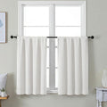 Simplebrand Ava Light Beige Short 36 Inches Light Filtering Curtain 2 Panels Set, Half Window Rod Pocket Privacy Curtain Tiers for Kitchen, Curtains for Bathroom Shades, W40 x L36 Inch, Light Beige