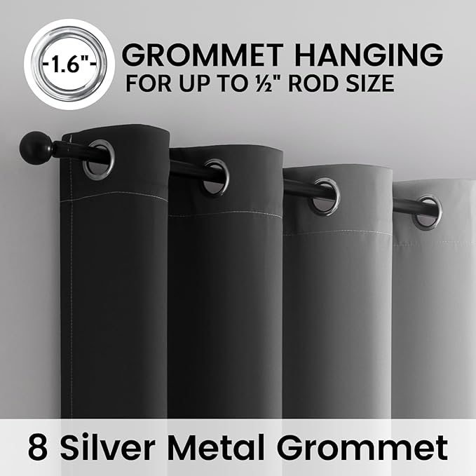 SimpleHome Ombre 100% Blackout Curtains for Bedroom 84 Inches Long, Black and Greyish White Room Darkening Thermal Insulated Grommet Curtain/Drapes for Living Room,2 Panels, 52x84 inches Length